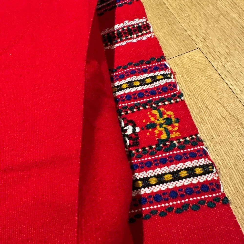 Vintage Red Embroidered Pillow Case Multicolor 23 x 17.5 Inch